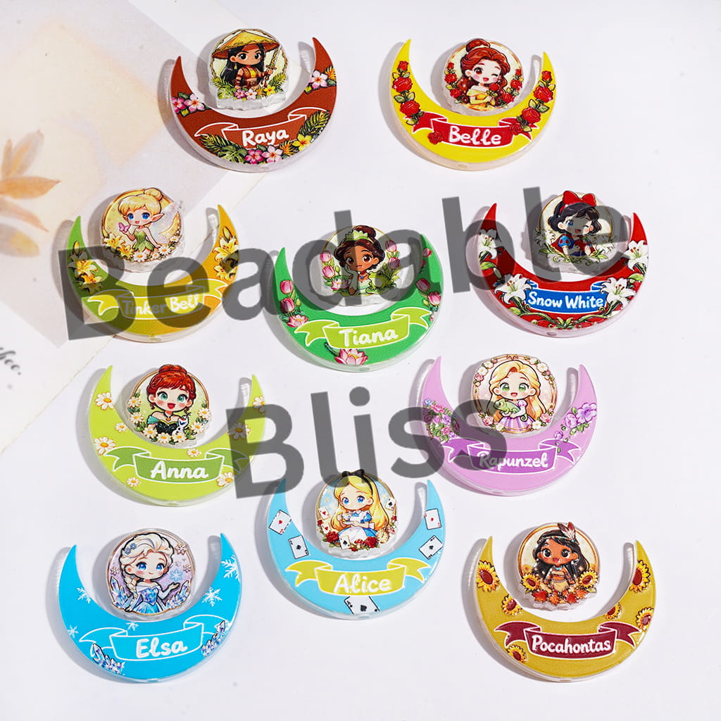 Acrylic Beads Classic Princess Characters and Crescent Moon Collection Set, Random Mix (1 Set=2 Pieces)