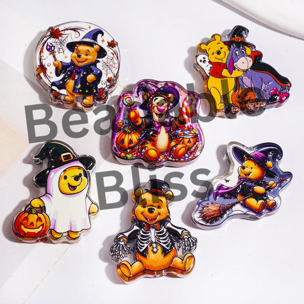 Acrylic Beads Honey Bear Tiger Sad Donkey Character in Halloween Costume, Random Mix