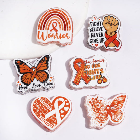 Acrylic Beads Leukemia Awareness in Orange Series, Silk Ribbon Butterfly Fist Pattern, Random Mix