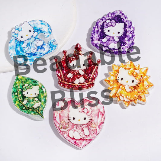 Multi-Color Acrylic Beads Cute Cat Character in Crystal Gemstone Series, Random Mix