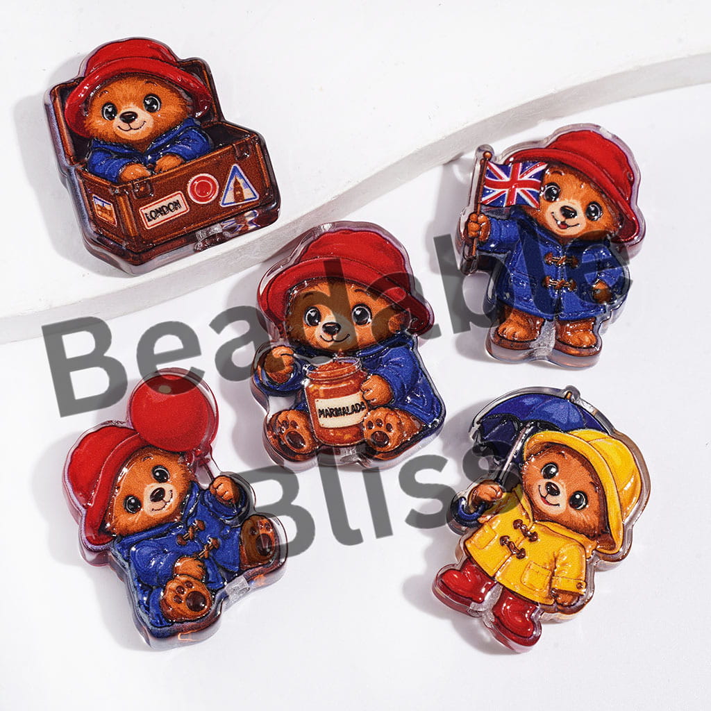 Diverse Style Brown Bear Acrylic Beads, Semi-Clear, Random Mix