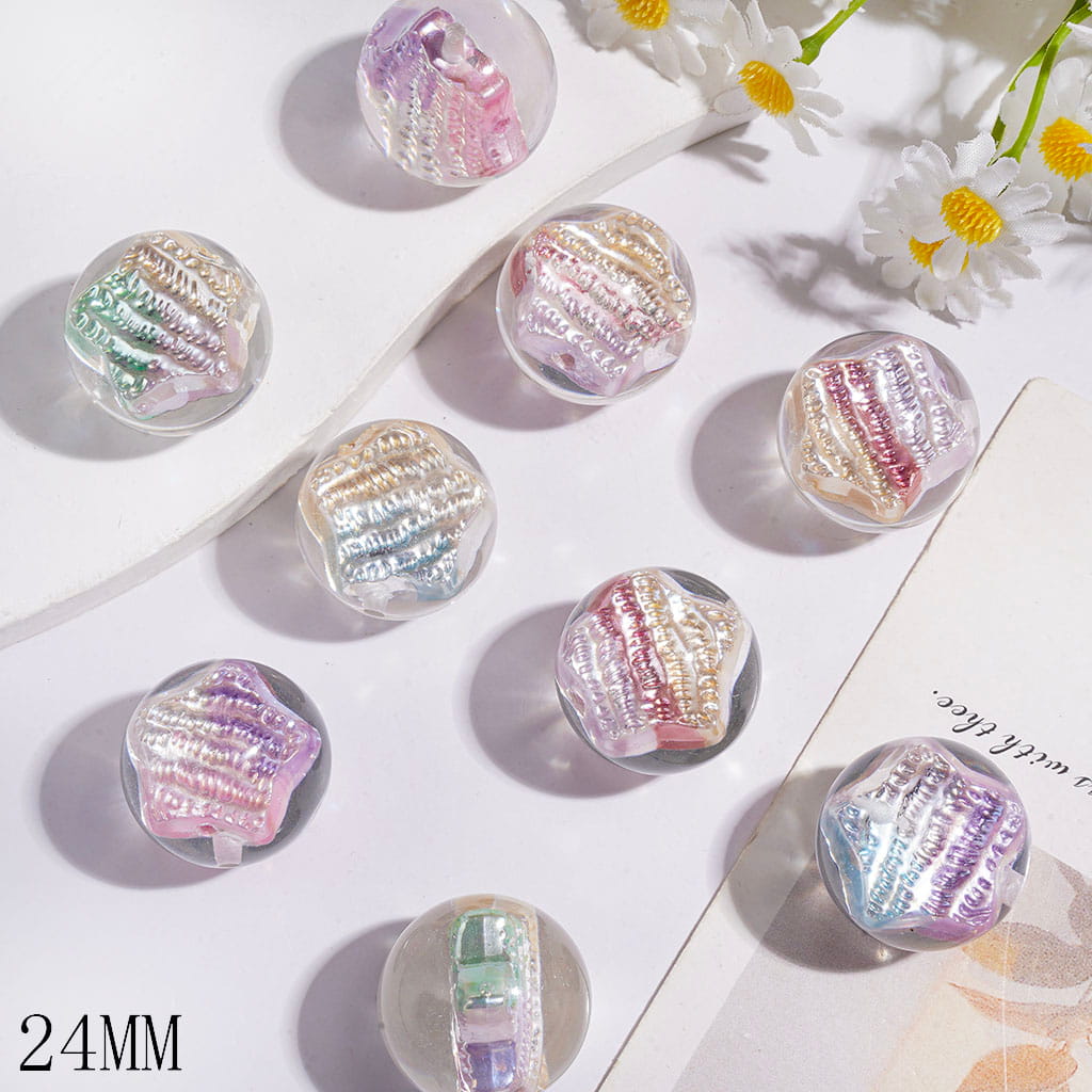 Acrylic Beads for Bracelets with Gradient Five-Pointed Star, Transparent, 24MM Multi-Color Random Mix