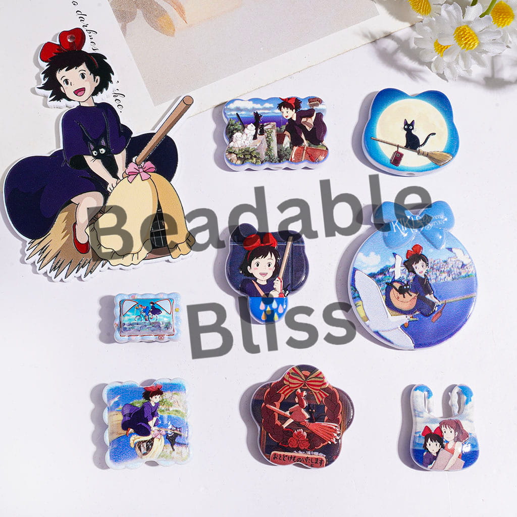 Magical Girl and Black Cat Character Series Acrylic Beads and Pendants, Random Mix