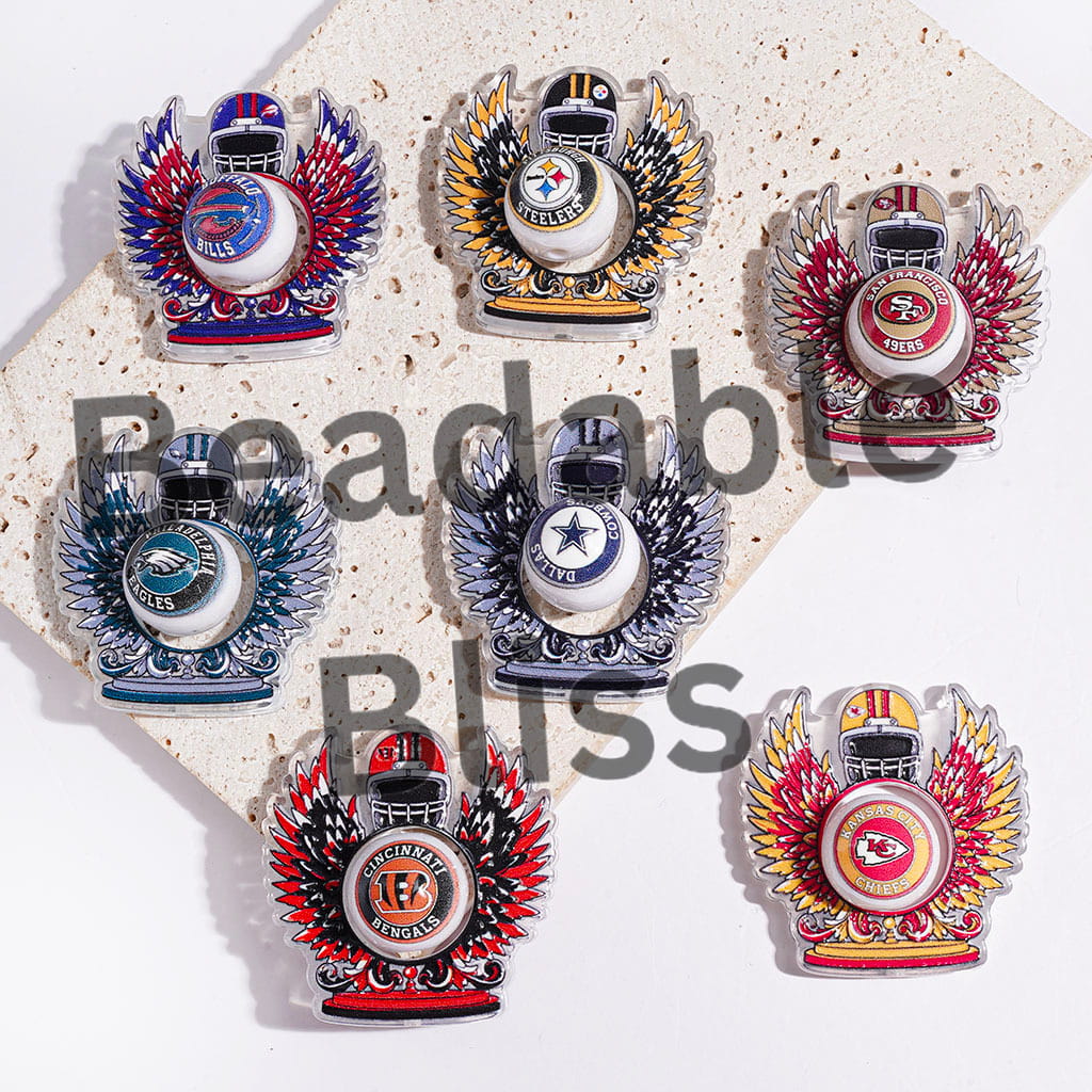 Hollowed Wings with Helmet and American Football Round Beads Collection Set Acrylic Beads, Random Mix (Please Read the Description)