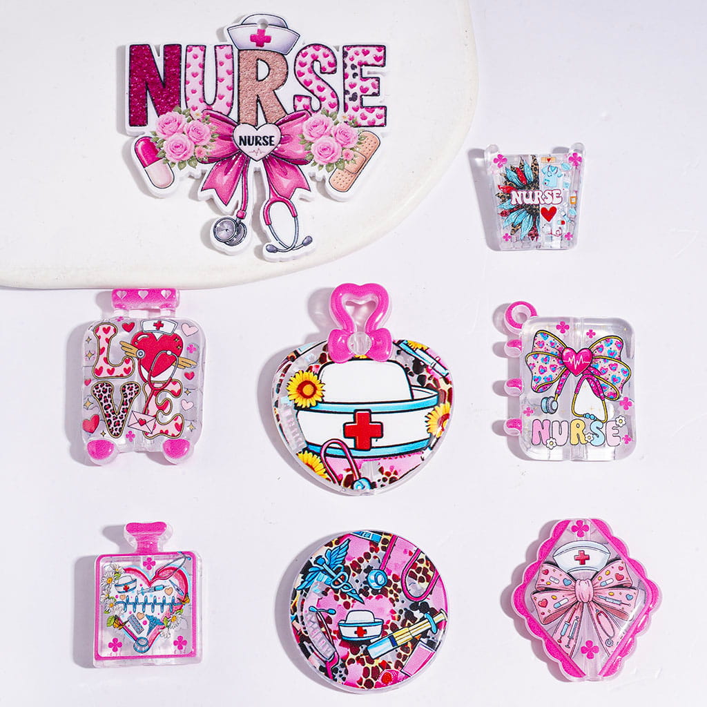 Acrylic Beads and Pendants Nurse Medicine Theme, Pink Series, Random Mix