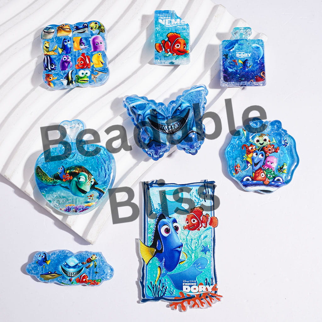 Acrylic Crackle Beads and Pendants with Marine Life Character in Blue Series, Random Mix