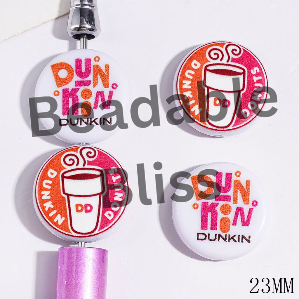 Acrylic Beads Coffee Series in Orange Pink Series, Flat Round Shape, 23MM Random Mix