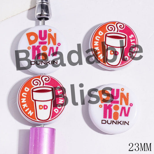 Acrylic Beads Coffee Series in Orange Pink Series, Flat Round Shape, 23MM Random Mix