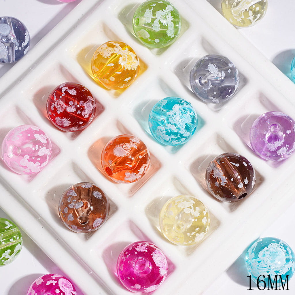 Acrylic Beads for Bracelets White Spot in Painting Effect, Semi-Clear, 16MM, Multi-Color, Random Mix
