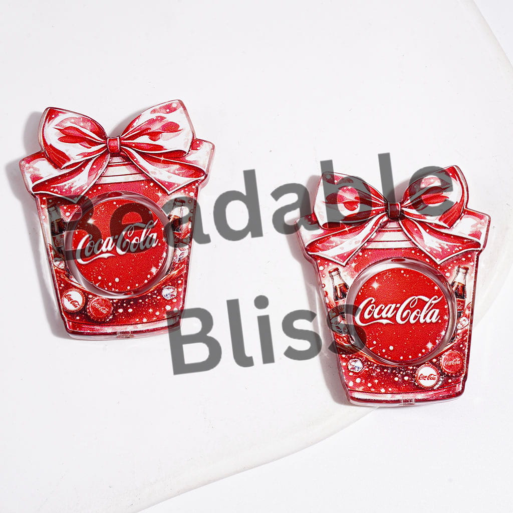 Soda Soft Drink Hollowed Cup with Bowtie and Flat Round Piece Acrylic Beads, Semi-Clear (Please Read the Description)