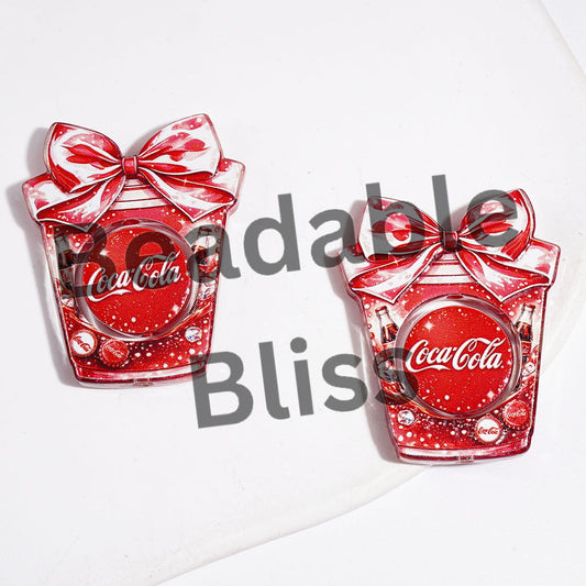 Soda Soft Drink Hollowed Cup with Bowtie and Flat Round Piece Acrylic Beads, Semi-Clear (Please Read the Description)