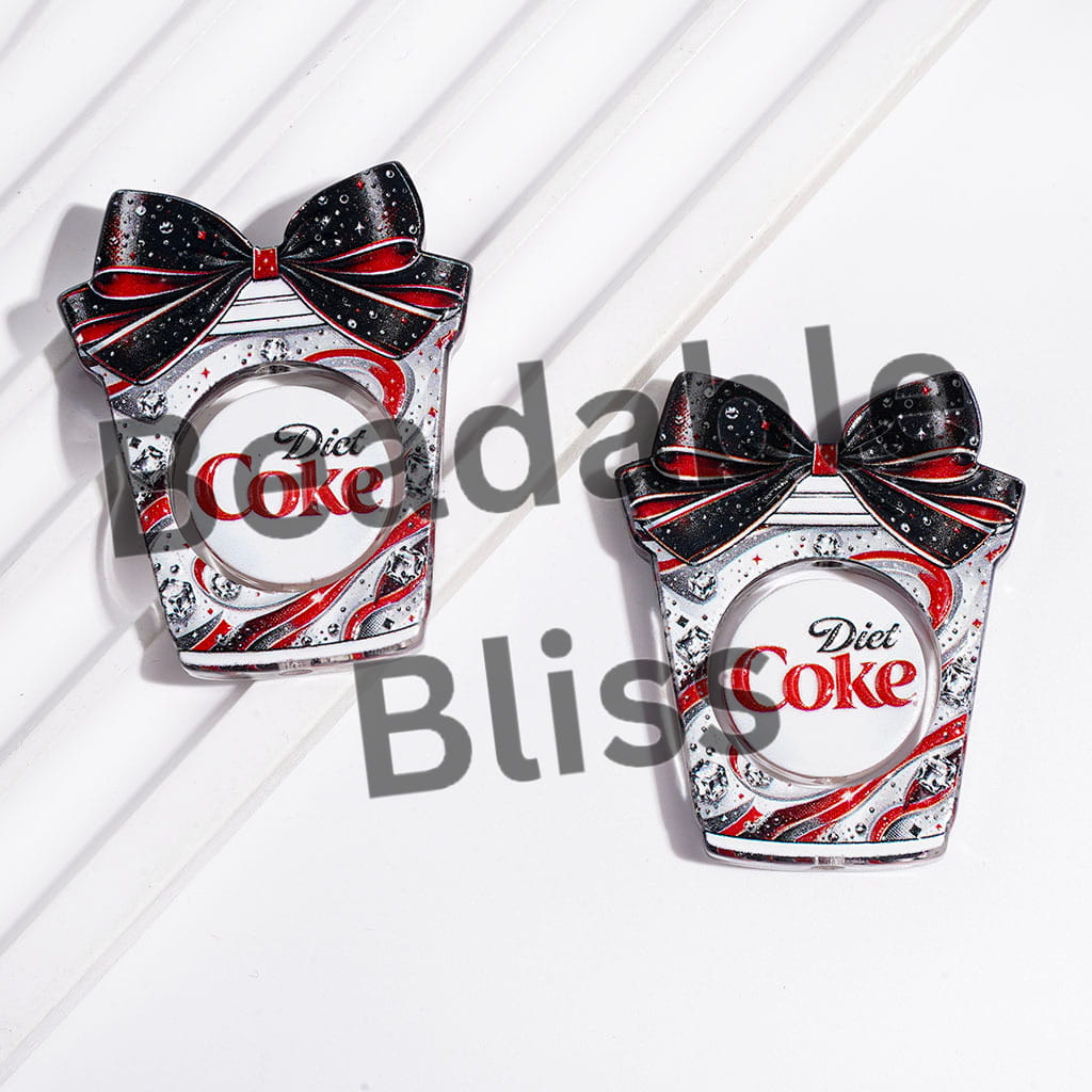 Carbonated Drink Series Hollowed Cup with Red Black Bowtie and Flat Round Piece Acrylic Beads, Semi-Clear (Please Read the Description)