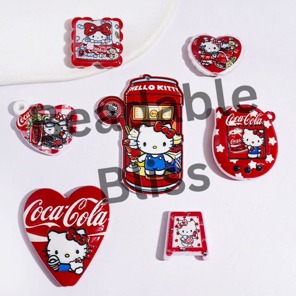 Cute Cat Characters in Soda Soft Drink Series Acrylic Beads and Pendants, Random Mix