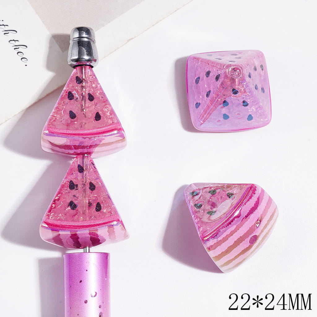 UV-Coated Acrylic Crackle Beads Watermelon Shape with Black Dots, Pink Purple Series, 22*24MM