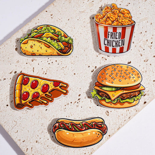 Famous Fast Food Series Taco Fried Chicken Pizza Hamburger Hot Dog Acrylic Beads, Random Mix