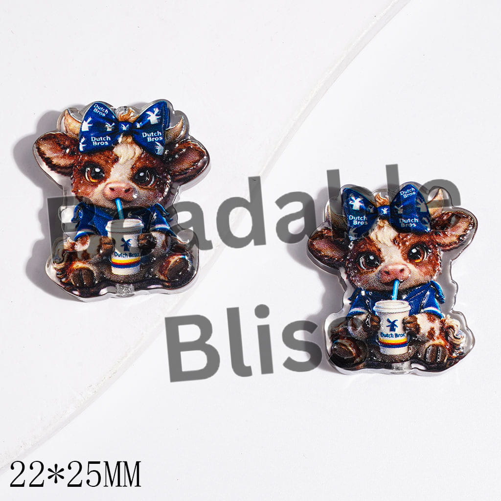 Highland Cattle Drinking Coffee in Sitting Position Acrylic Beads, 22*25MM