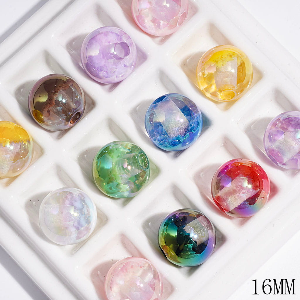 UV-Coated Acrylic Beads for Bracelets with Abstract Cloud, 16MM Multi-Color Random Mix