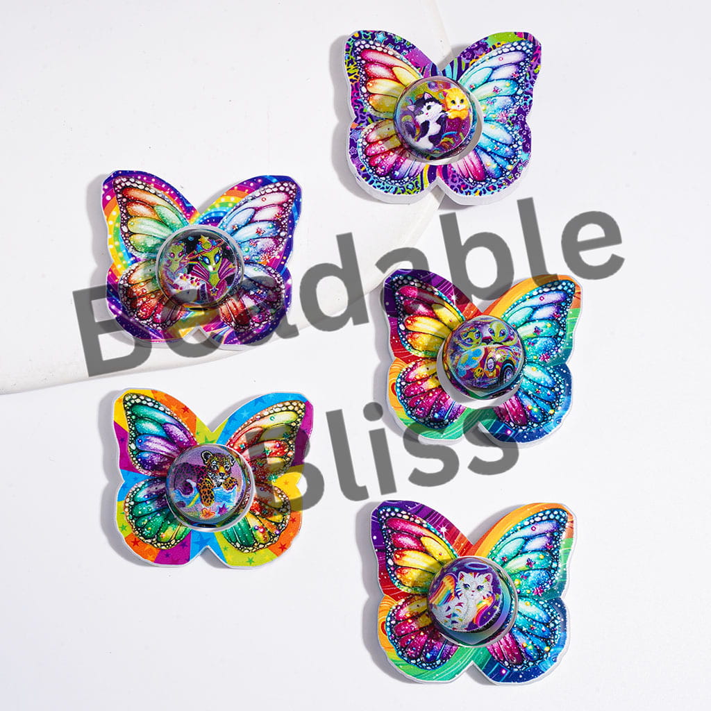 Acrylic Beads Hollowed Butterfly and UV Coating Round Beads, Brightly Colored Animal Prints, Random Mix (Please Read Description)