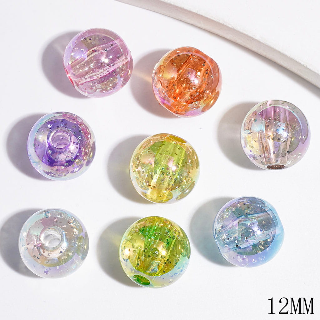 Clear UV-Coated Acrylic Beads for DIY Bracelets & Necklets & Waist Chains, with Round Sequins, 12MM, Multi-Color, Random Mix
