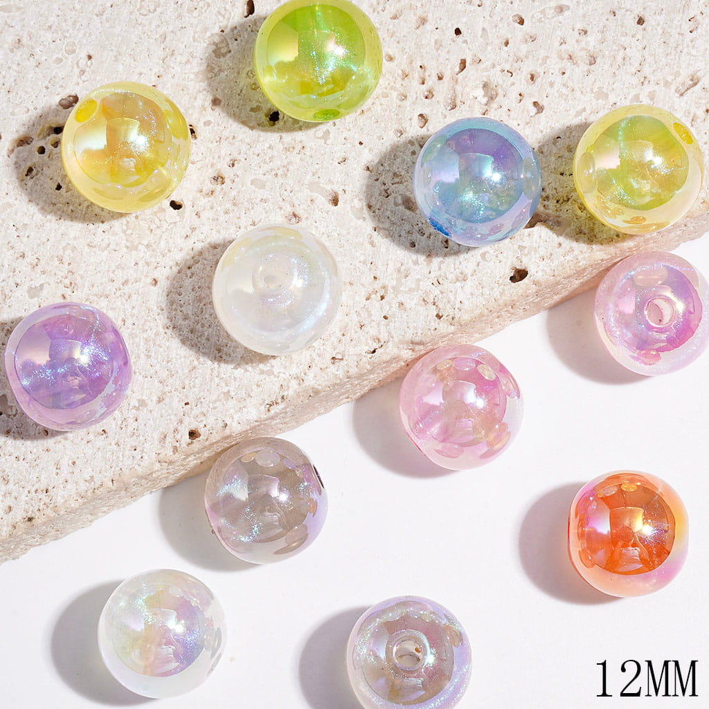 Acrylic Beads UV Coating with Glitter, Round Beads for DIY Bracelets & Necklets & Waist Chains, 12MM, Clear & Light Color Series, Random Mix