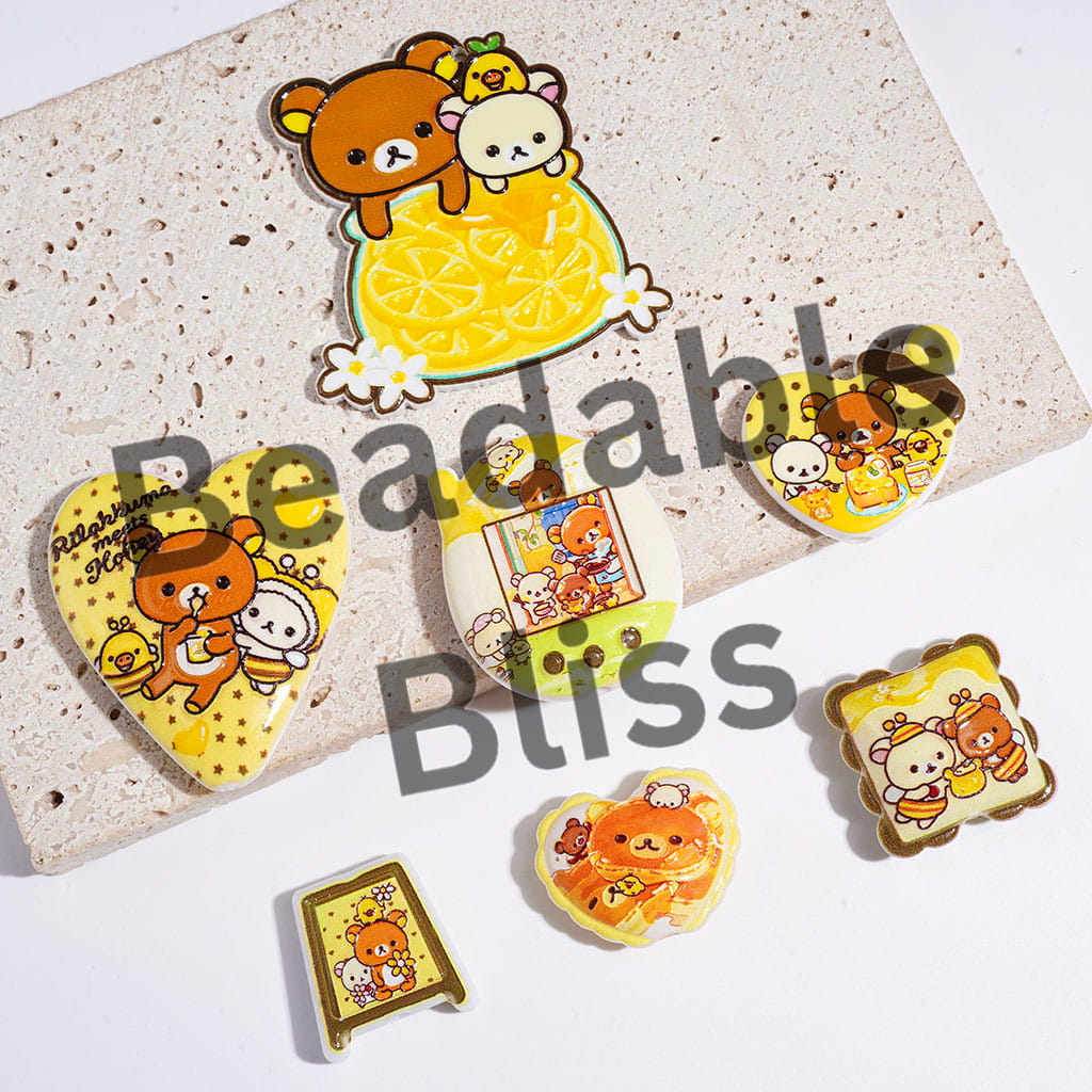 Acrylic Beads and Pendants Relaxed Bear in Dessert Theme, Yellow Series, Random Mix