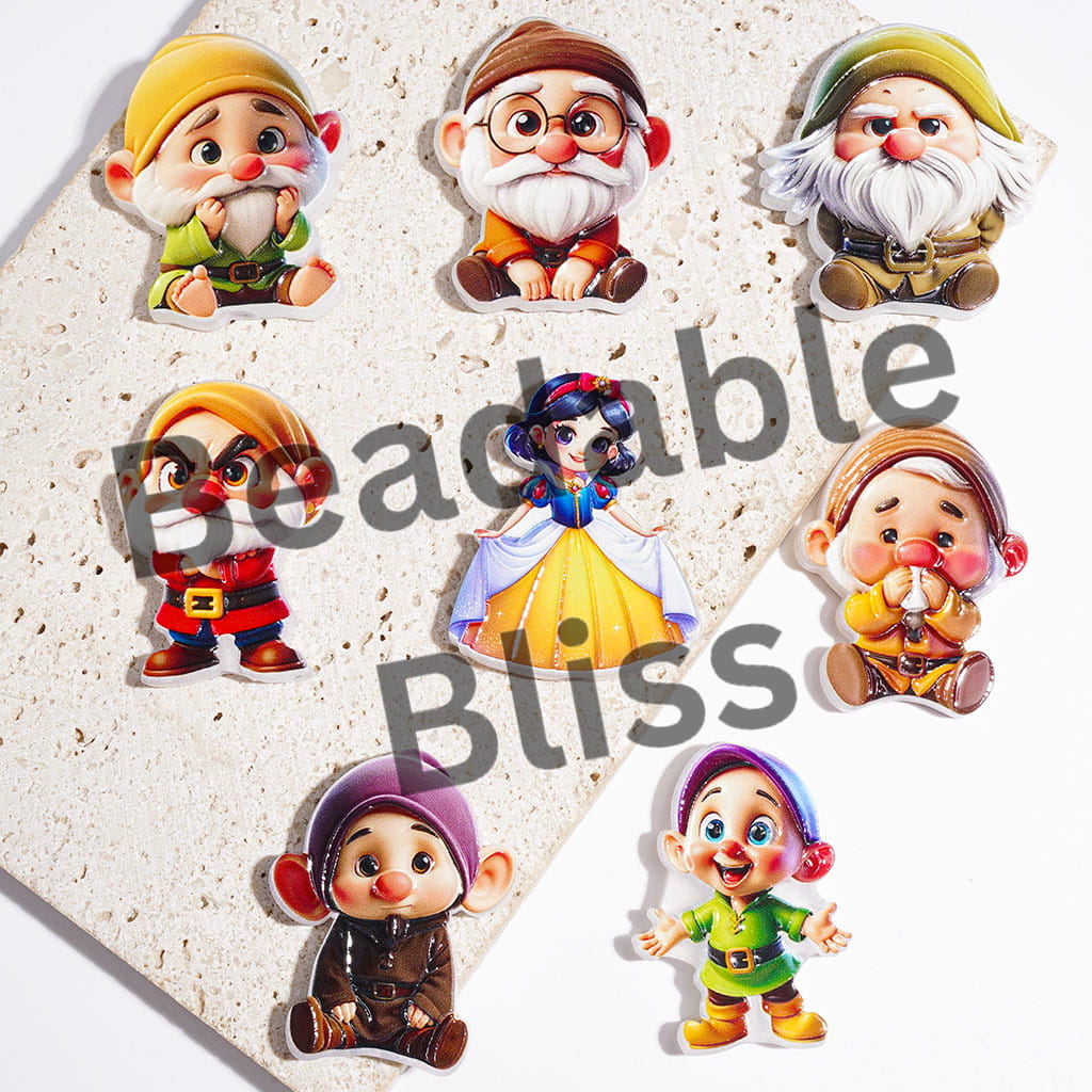Acrylic Beads Snow-White Princess and Seven Gnome Elf Characters Series, Random Mix