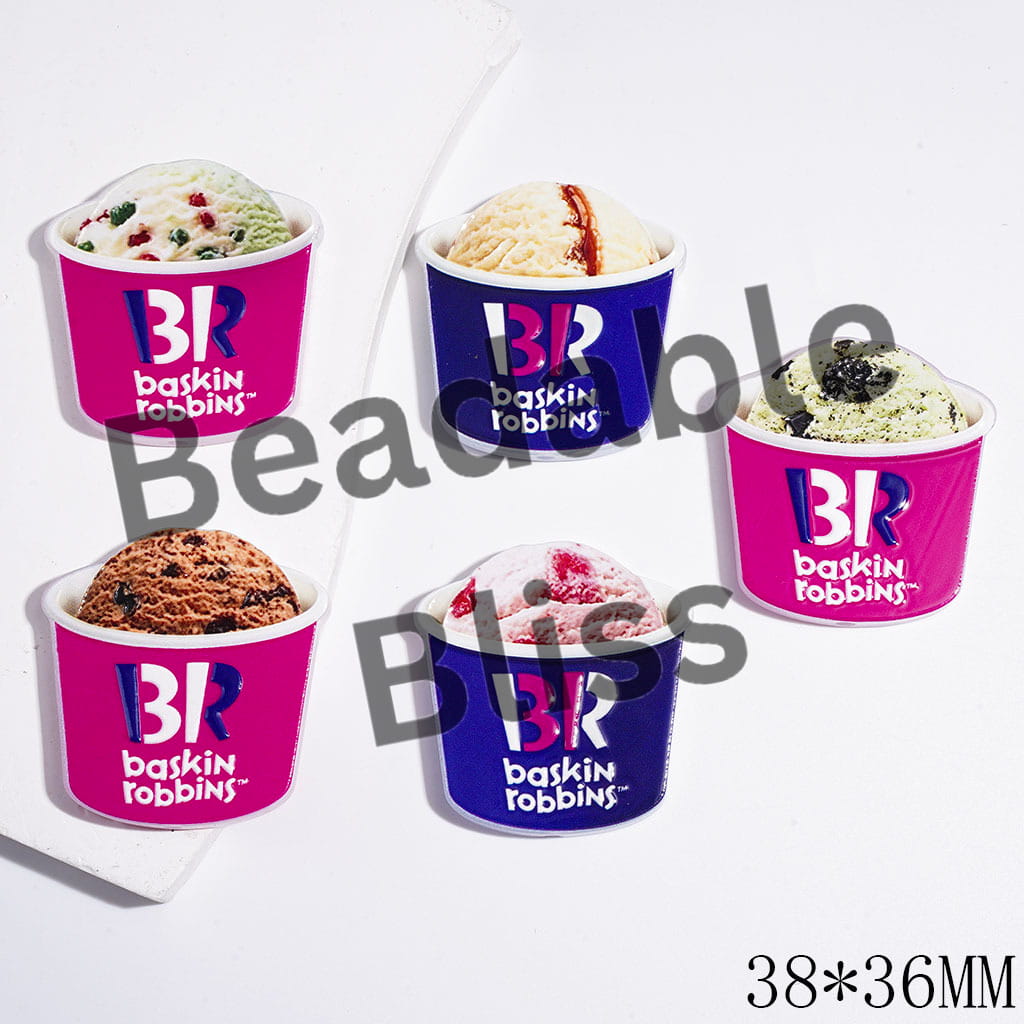 Ice-Cream Dessert Cup Theme Acrylic Beads, 38*36MM, Random Mix