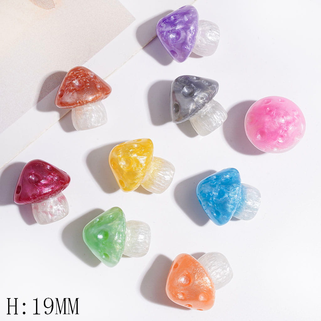 Mushroom with Glitter Acrylic for Pen Toppers, Height 19MM, Half Through Hole, Multi-Color, Random Mix