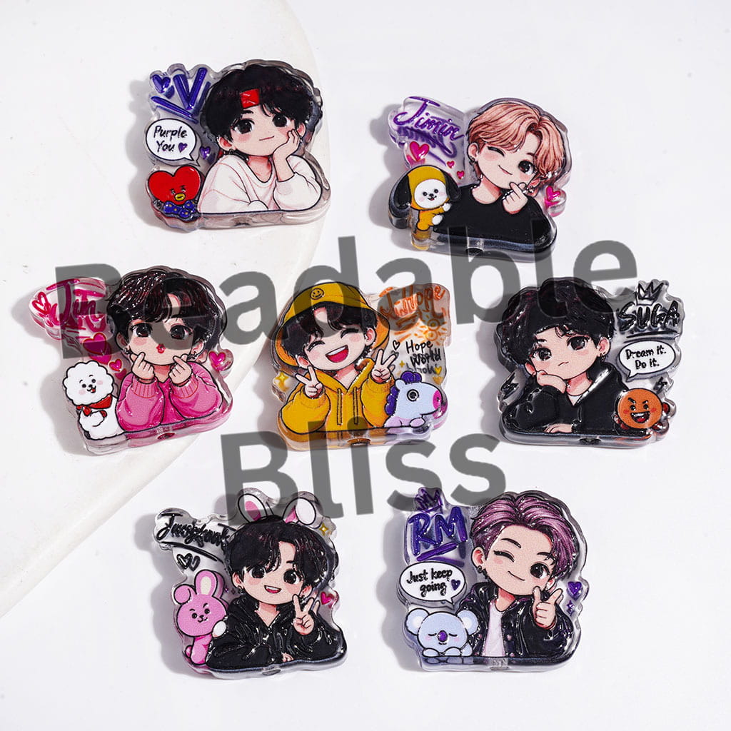 Acrylic Beads with Member Name and Cartoon Korea Boy Group Image Series, Random Mix