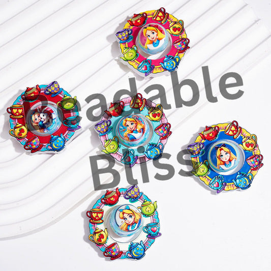 Acrylic Beads UV-Coated Round Beads & Hollowed Roung Loop with Teapot Cup Prints, Random Mix