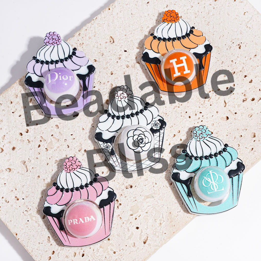 Acrylic Beads Hollowed Dessert Cupcake and UV-Coated Round Beads, Random Mix