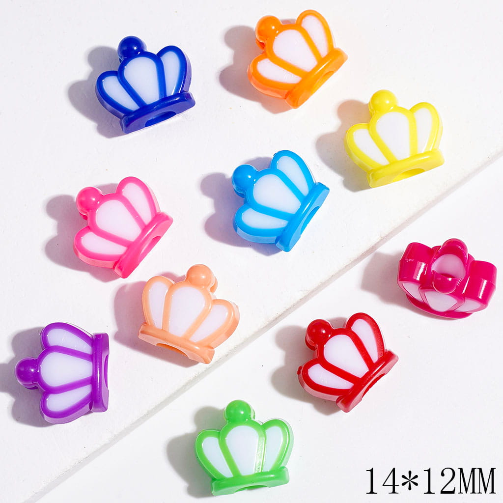 Acrylic Beads Crown, 14*12MM, Big Hole Beads, Multi-Color, Random Mix (The Diameter is Around 5MM)