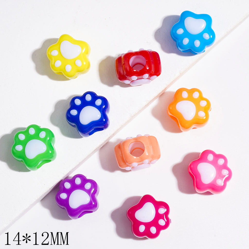 Cat Claw Acrylic Beads, 14*12MM, Big Hole Beads, Multi-Color, Random Mix (The Diameter is Around 5MM)