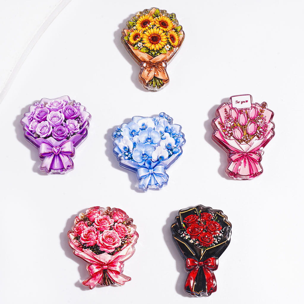 Flower Bouquet Series Acrylic Beads, Semi-Clear, Random Mix