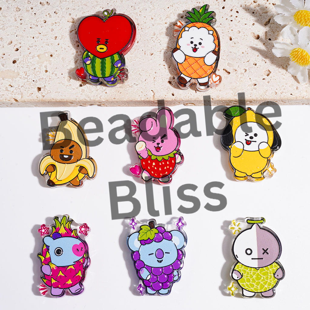 Acrylic Beads Fruit Design Korea Boy Group Series, Semi-Clear, Random Mix