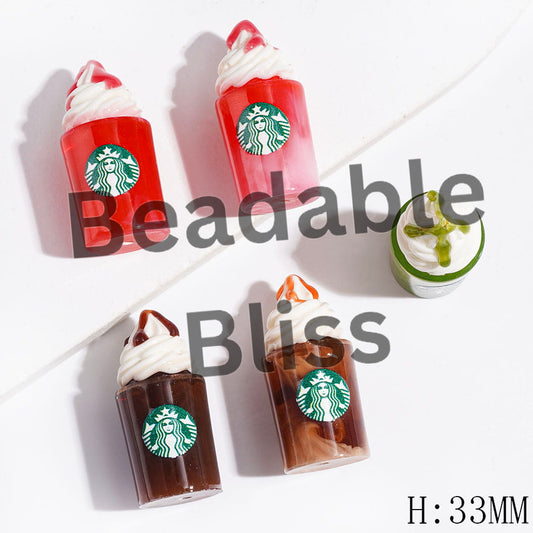 Acrylic Beads Coffee Cup with Cream, Height 33MM, Semi-Clear, Multi-Color, Random Mix