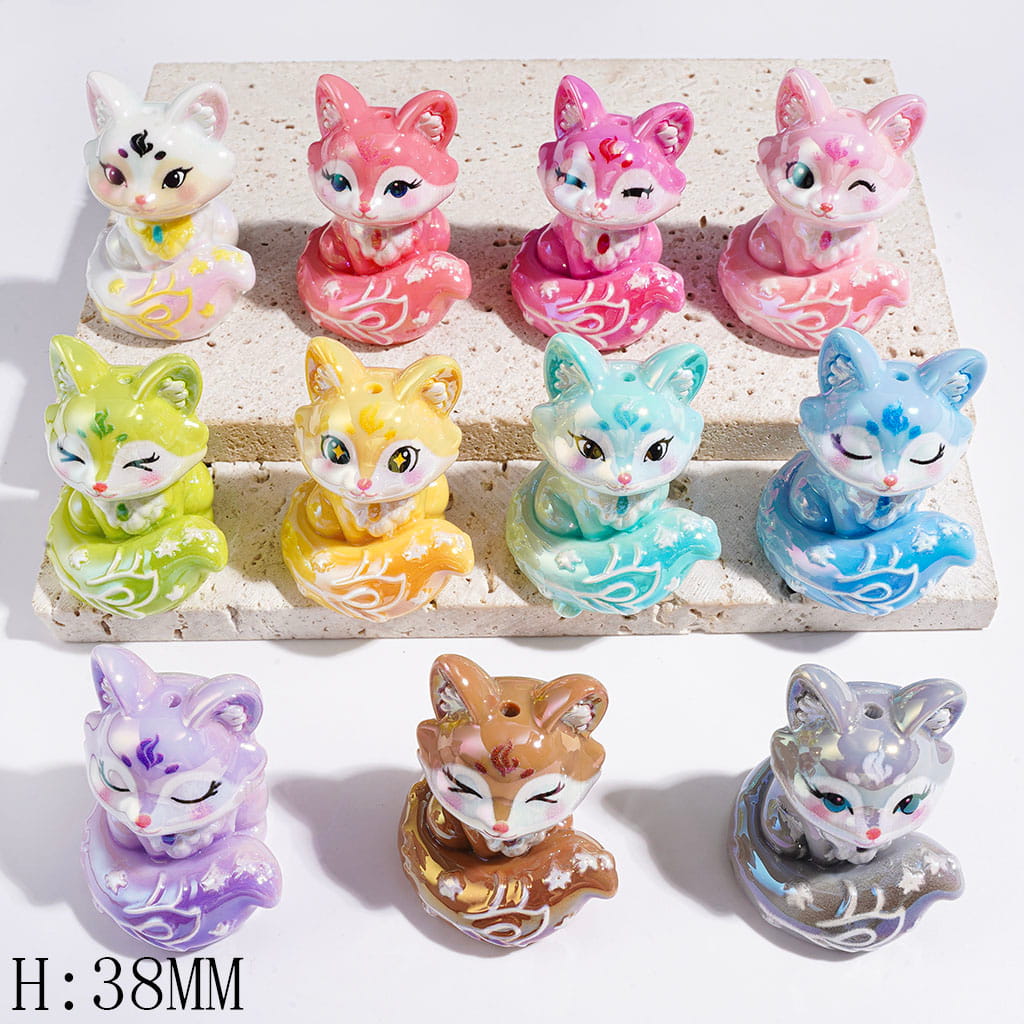 Acrylic Beads UV Coating Beautiful Fox, Height 38MM, Multi-Color, Random Mix