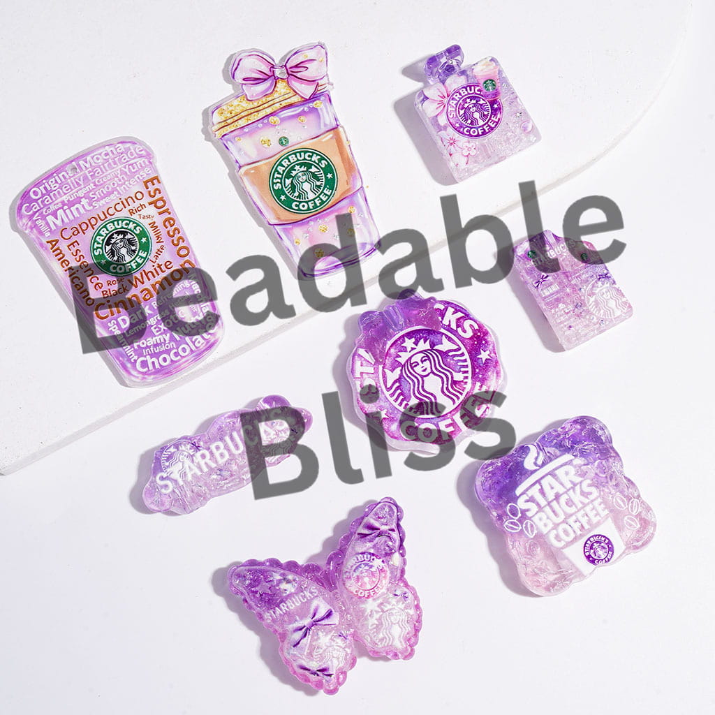 Acrylic Crackle Beads and Pendants Coffee Theme, Dreamy Purple Series, Random Mix