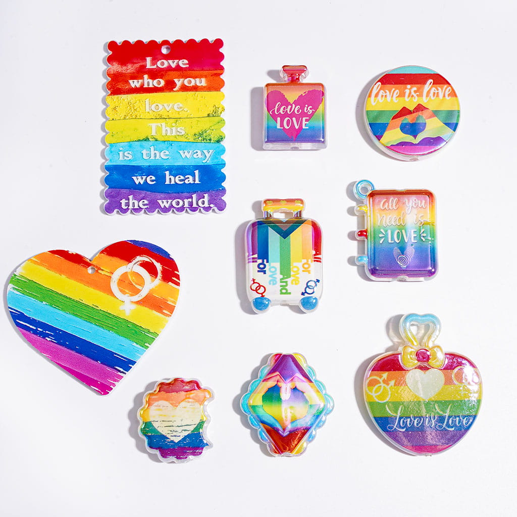 Acrylic Beads and Pendants UV Coating Rainbow Humor Series, Random Mix