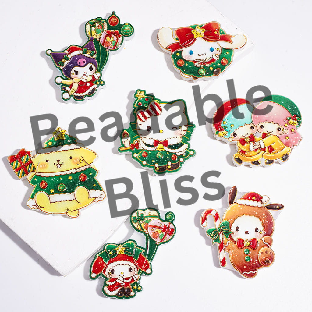 Acrylic Beads Adorable Character in Christmas Costume Series, Random Mix