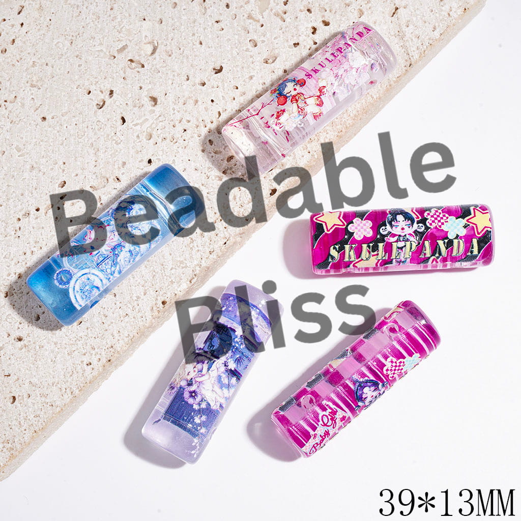 Clear Oval Shaped Cylinder Acrylic Beads with Baby Girl Character Print, Two Holes, 39*13MM Random Mix