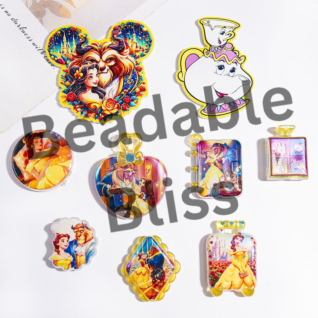 Acrylic Beads and Pendants UV-Coated Beautiful Princess and Wild Beast Characters Series, Random Mix
