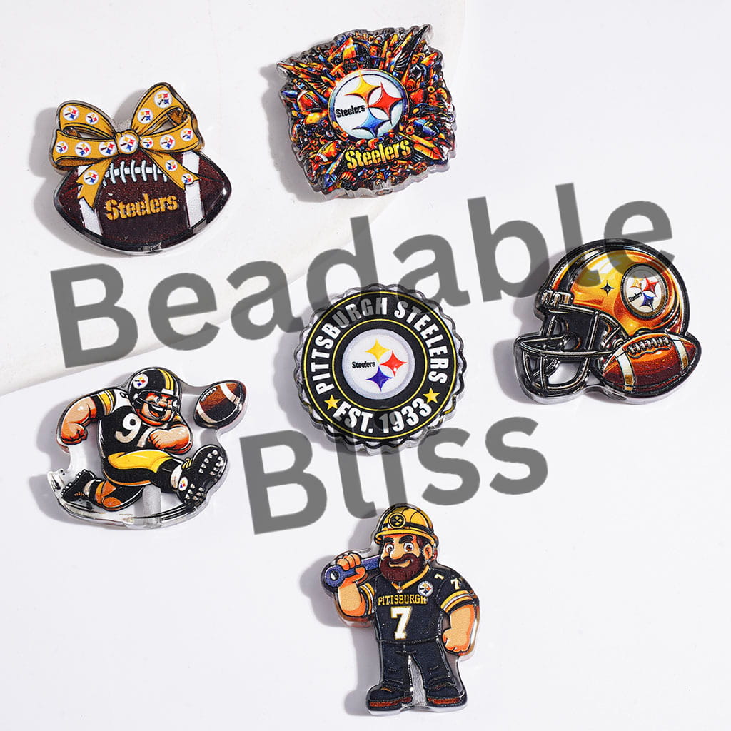 Semi-Clear Acrylic Beads American Football Pittsburgh Team Series, Random Mix