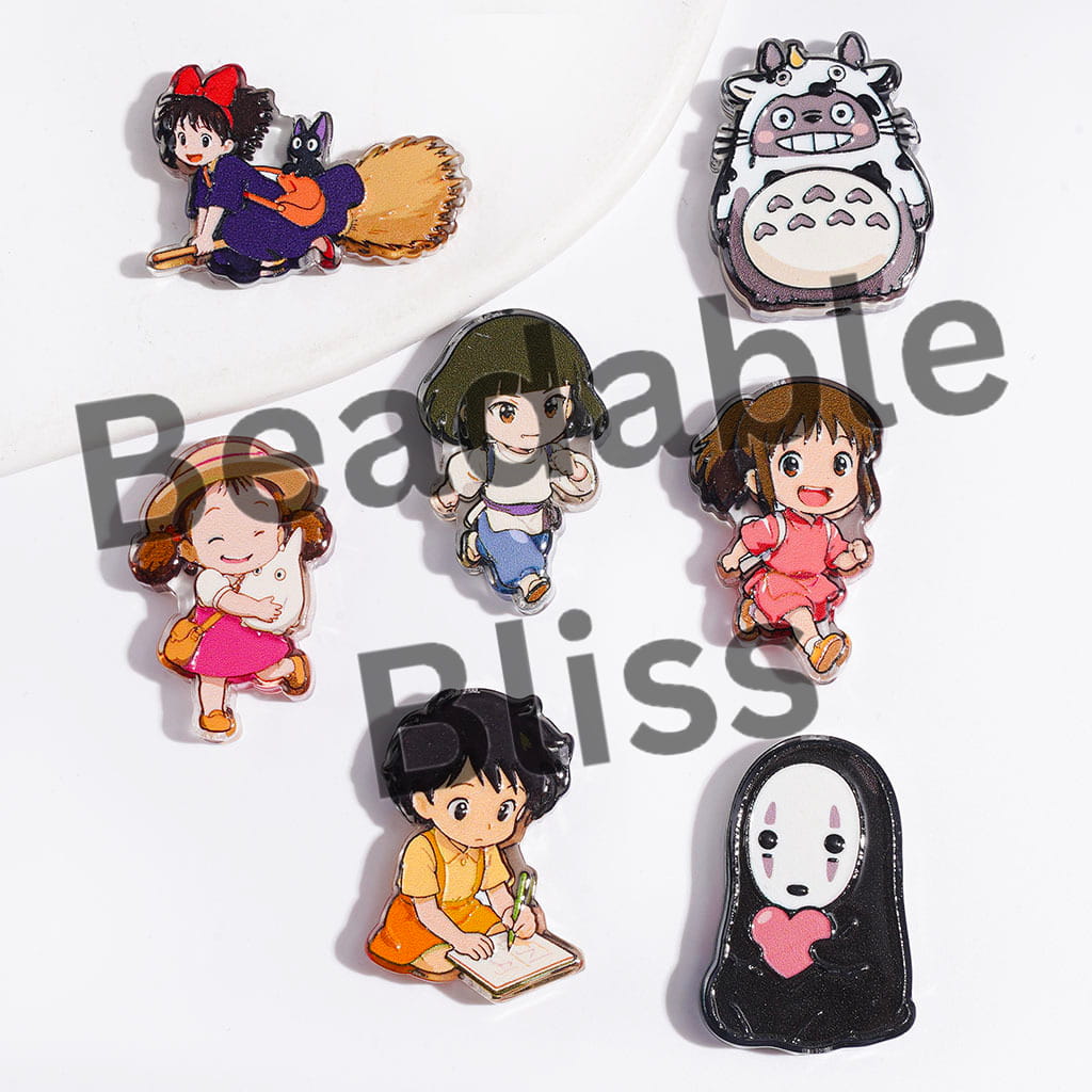 Acrylic Beads Japanese Anime Characters Series, Semi-Clear, Random Mix