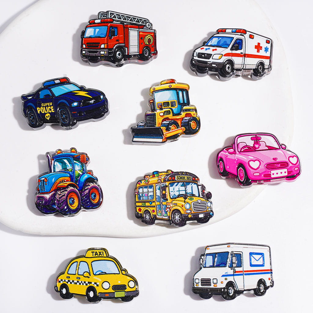 Different Types of Vehicles Car Truck Acrylic Beads, Translucence, Random Mix