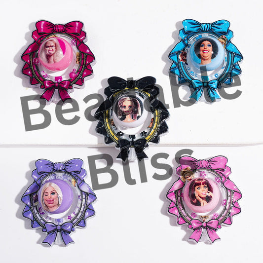 Round Beads & Hollowed Mirror Frame with Bowtie Acrylic Beads, Funny Fashion Doll, Multi-Color, Random Mix