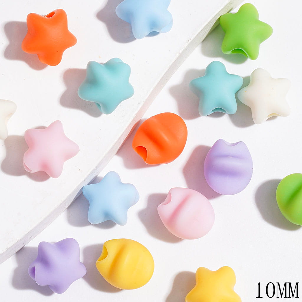 10MM Mini Matte Rubber Touch Star Acrylic Beads for DIY Jewelry Accessories, Multi-Color, Random Mix