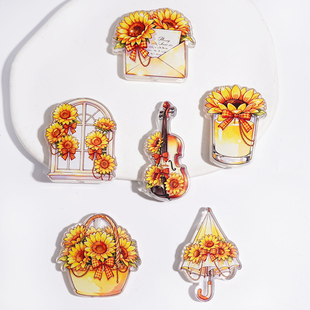 Acrylic Beads Envelope Violin Flower Basket Umbrella Cup Window with Sunflower, Yellow Style, Random Mix