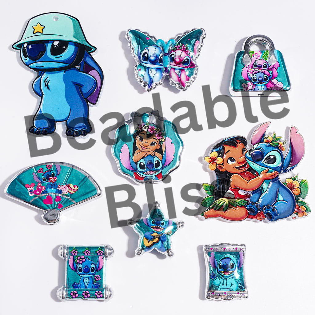 Acrylic Beads and Pendants Blue Monster Character Series, Silver Edge Style, Random Mix