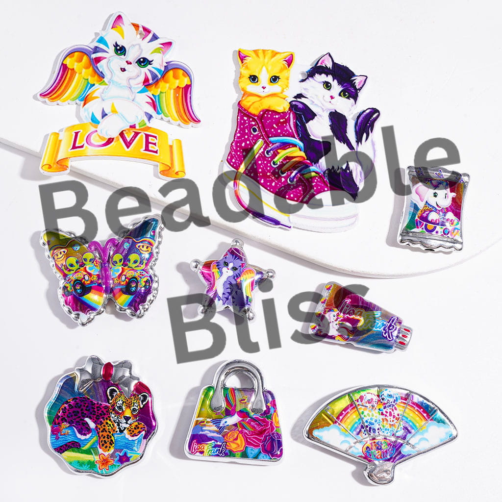 Acrylic Beads and Pendants Brightly Colored Animal Theme, Silver Edge Style, Random Mix